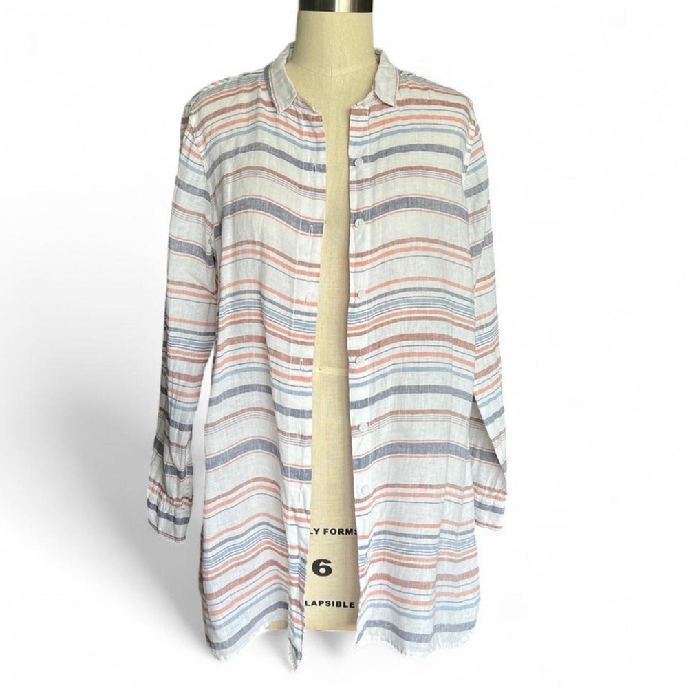 Garnet Hill Striped Linen Button Up Shirt
